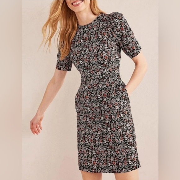 BODEN-Zoe Crew Neck Jersey Dress-Pockets-Floral-Fall-Office-Casual-Cotton-10L - Picture 1 of 16
